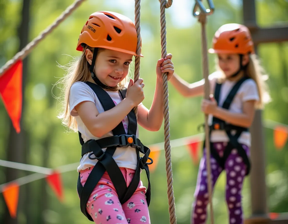 Gyerekek a Visegrád Kalandpark kötélpályáján születésnapi rendezvényen
