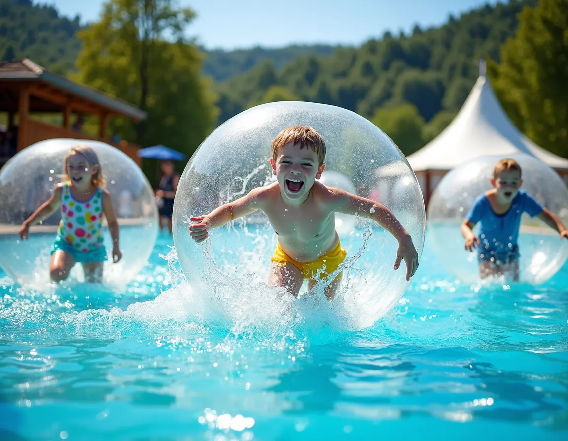 Water Ball attrakció a Visegrád Kalandparkban – séta a víz tetején felfújható labdában
